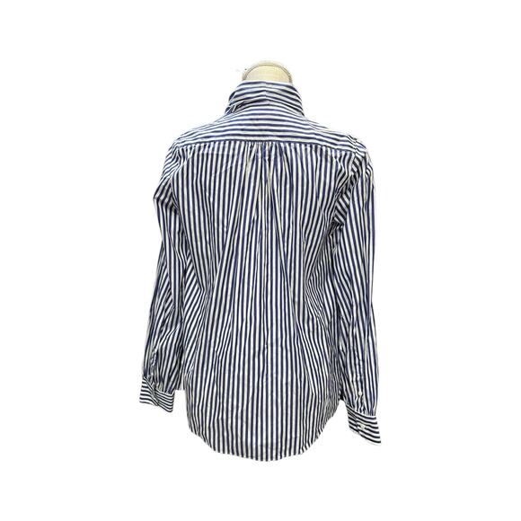 Ann Mashburn Blue and White Striped Tie Neck Long Sleeve Button Front Blouse - Picture 4 of 6